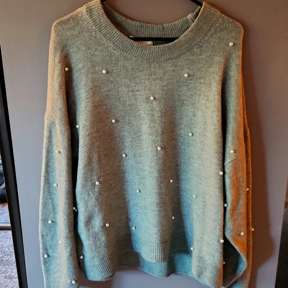 H&M Light Blue Sweater with Pearl Accents